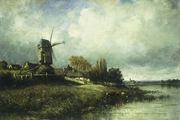 A River Landscape with a Windmill, 1870 (oil on canvas)