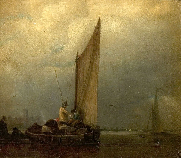 A River Scene with Barges, c. 1825 (oil on canvas)