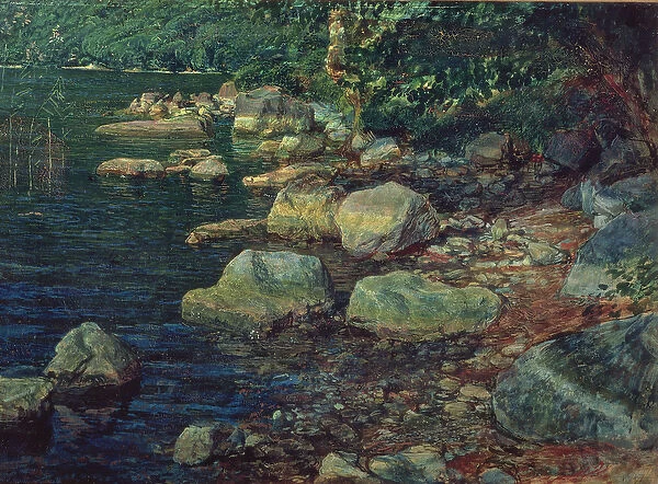 River Scene in Palazzuolo (oil on paper)