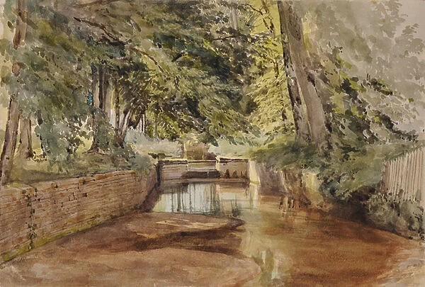 River scene with semi-dry river bed, 1810-65 (Watercolour)