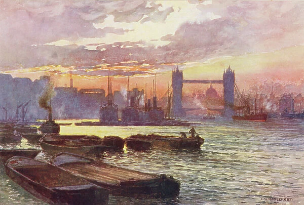 River Thames: The Tower Bridge (colour litho)