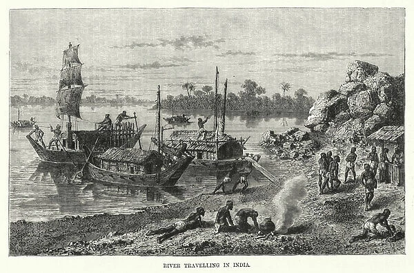 River Travelling in India (engraving)