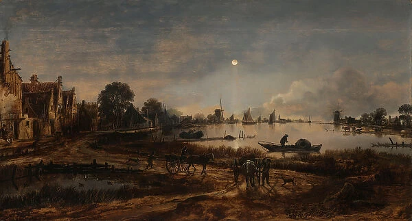 River View by Moonlight, c. 1640-50 (oil on panel)