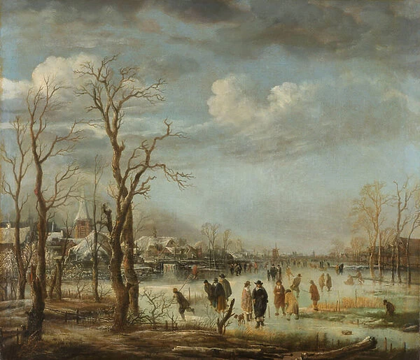 River view in the winter, 1630-60 (oil on canvas)