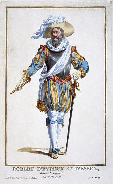 Robert Devereux (1566-1601) Earl of Essex from Receuil des Estampes, representant les Rangs et les Dignites, suivant le Costume de toutes les Nations existantes, published 1780 (hand-coloured engraving)