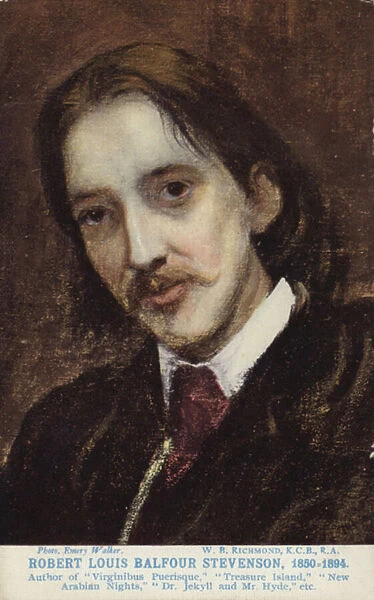Robert Louis Stevenson (1850-1894), Scottish novelist, poet and travel writer (colour litho)