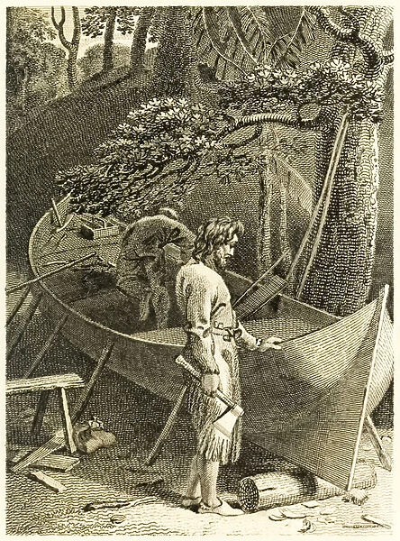 Robinson Crusoe and Friday making a Boat from '