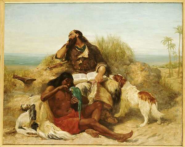 Robinson Crusoe and his Man Friday (oil on canvas)