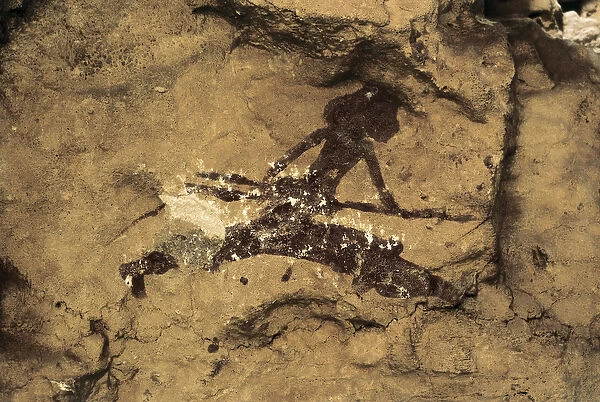 Rock Art: woman hunter. Prehistory, Upper Paleolithic. Tio Garroso Cave, Spain