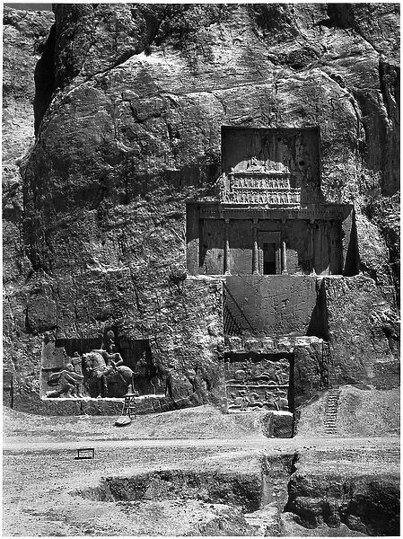 The rock-cut tomb of Artaxerxes I, c. 466-464 BC, with a Sasanian relief below depicting