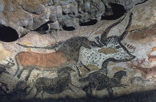 Rock painting of a bull and horses, c. 17000 BC (cave painting)