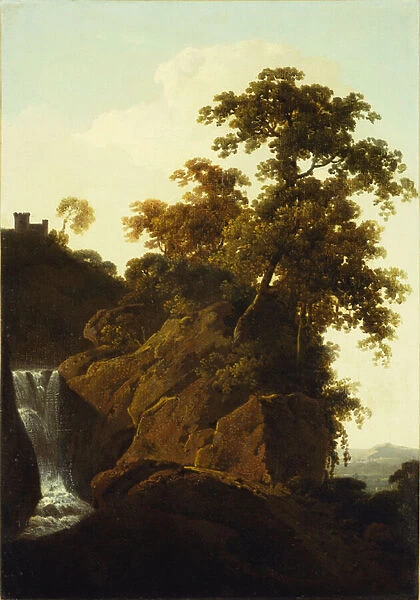 Rocky Landscape with a Waterfall (oil on canvas)