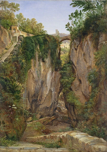 A rocky Valley in Sorrento, 1823 (oil on paper mounted on card)