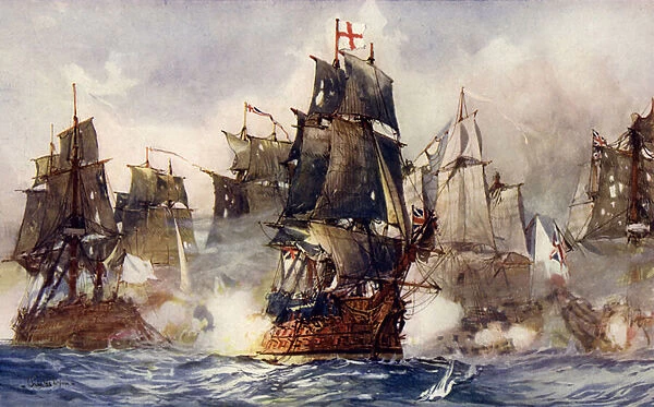 Rodneys 'Formidable'Breaking the Line, 1782 (colour litho)