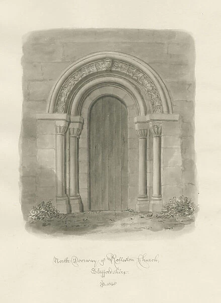 Rolleston Church - North Doorway: sepia drawing, 1848 (drawing)