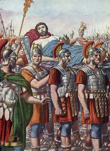 Roman antiquite: the death of Emperor Julian the Apostate (Julian the Philosopher or Julian II) at the Battle of Ctesiphon against the Sassanid Armees in 363 AD"