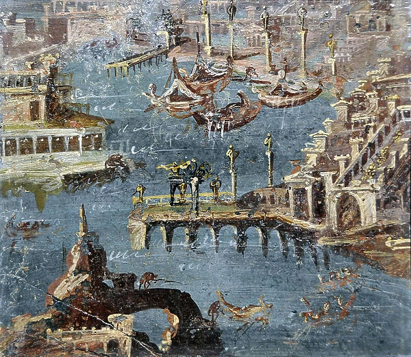 Roman art: landscape showing a port commonly identified as Pozzuoli (fresco)