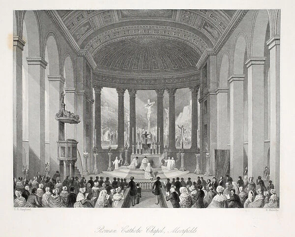 Roman Catholic Chapel, Moorfields, from London Interiors with their Costumes