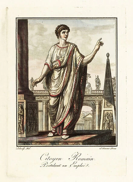 Roman citizen applying for a job, ancient Rome. 1796 (engraving)