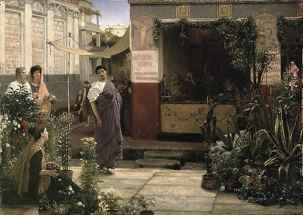 A Roman Flower Market, 1868 (oil on panel)