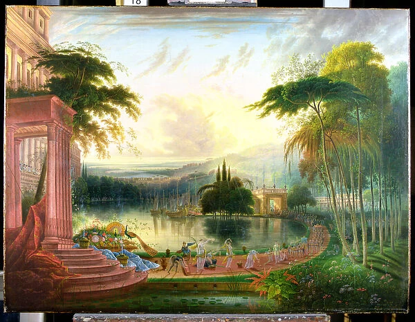 A Romantic Landscape with the Arrival of the Queen of Sheba, c. 1830 (oil on canvas)