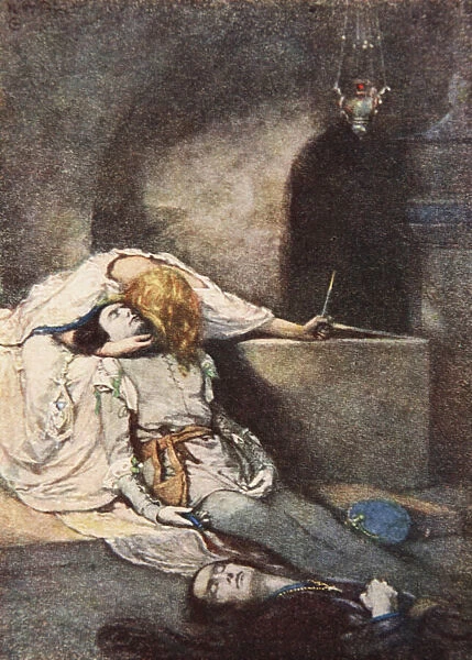 Romeo and Juliet, Act V Scene 3, illustration from Tales from Shakespeare by Charles and Mary Lamb, 1905 (colour litho)