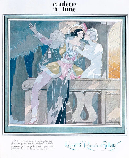 Romeo and Juliet in the balcony scene, illustration from Femina magazine