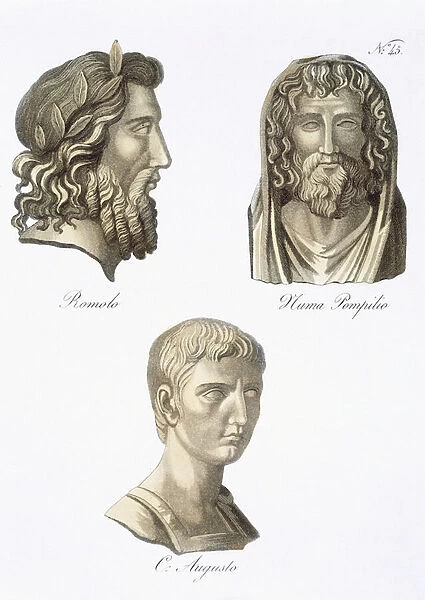 Romulus, Numa Pompilius and Augustus from, L Antique Rome, pub