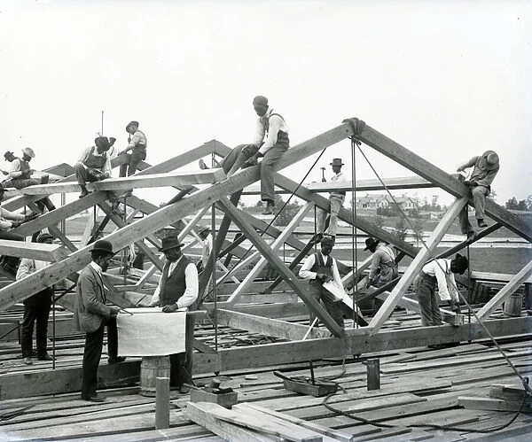 Roof Construction by Students at Tuskegee Institute, Alabama, 1902 (b  /  w photo)