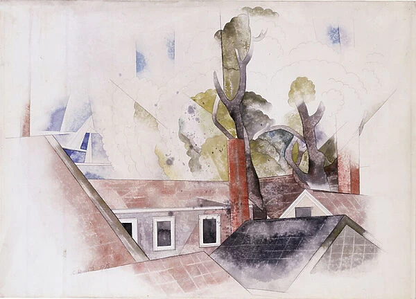 Rooftops and Trees, 1918 (w  /  c & graphite on paper)