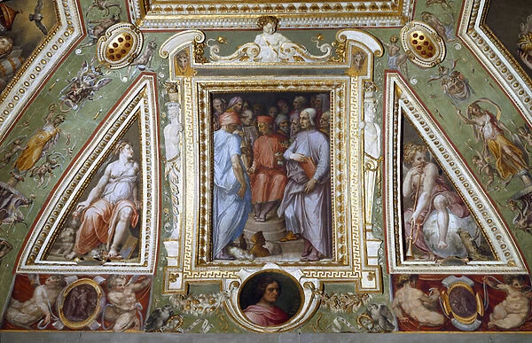 Detail of the room of Cosimo de Medicis representing himself with artists