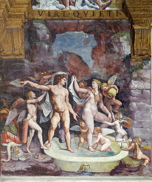 Room of Psiche, northern wall: Venus and Mars bathing; Eros and some cupids attend the goddesss bath (fresco)