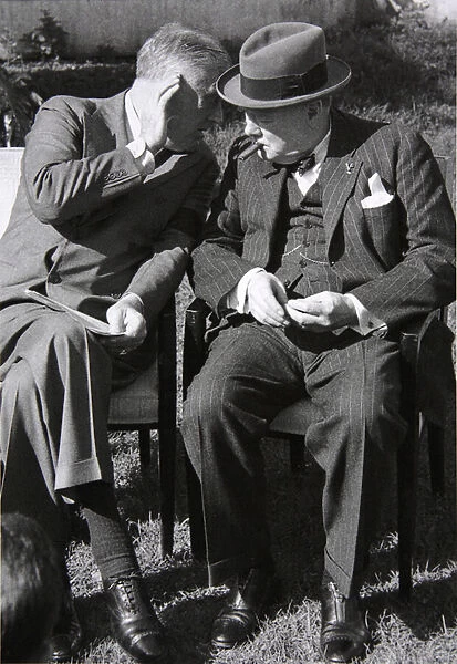 Roosevelt and Churchill deep in conversation at the Casablanca Conference, Morocco