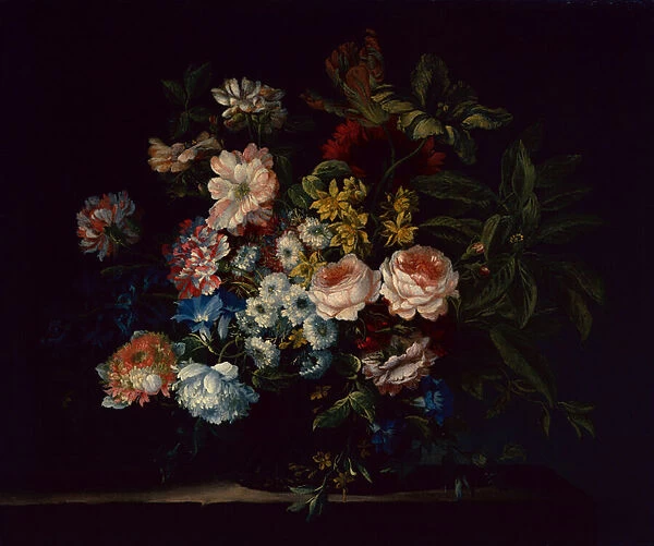 Roses, Carnations, Hyacinths and Flowers (oil on canvas)