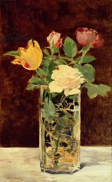 Roses and Tulips in a Vase, 1883 (oil on canvas)