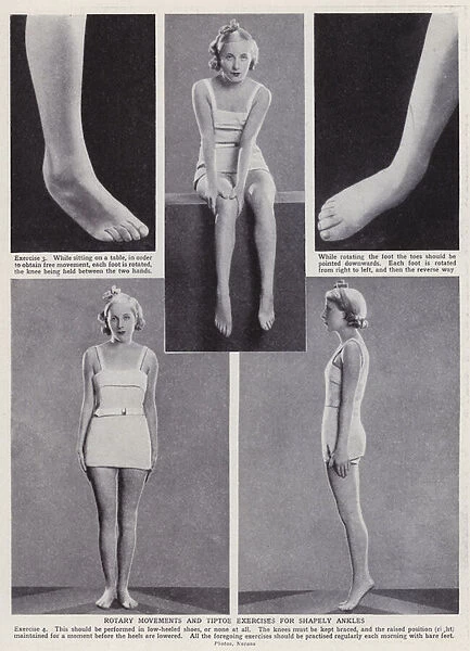 Rotary movements and tiptoe exercises for shapely ankles (b  /  w photo)