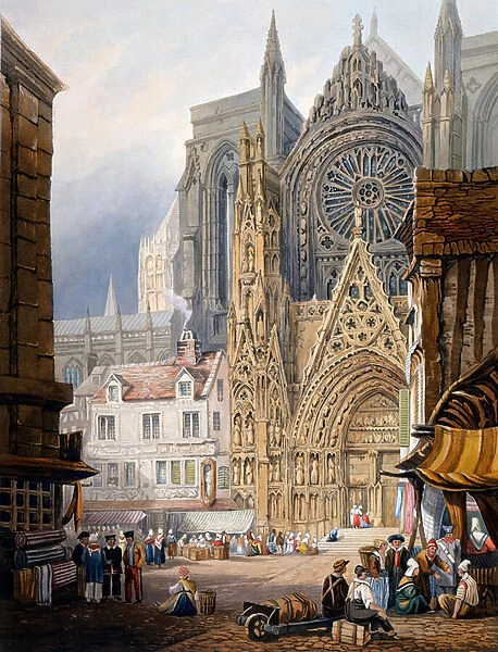 Rouen Cathedral (coloured engraving)