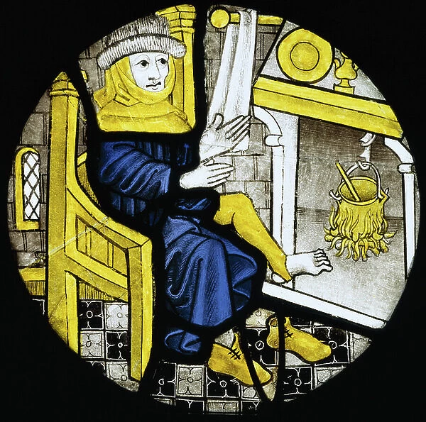 Roundel depicting the month of February, late 15th century (stained glass)