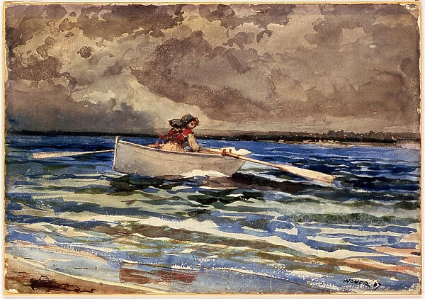 Rowing at Prouts Neck, 1887 (w  /  c and pencil on paper)