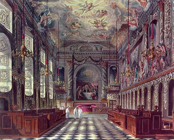 The Royal Chapel, Windsor Castle from Pyne's Royal Residences, 1818 (coloured engraving)