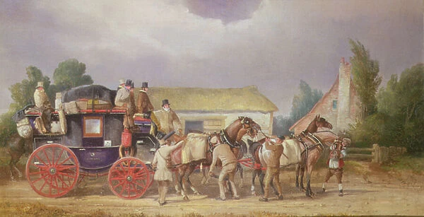 The Royal Mail Changing Teams (oil on canvas) (pair to 378793)