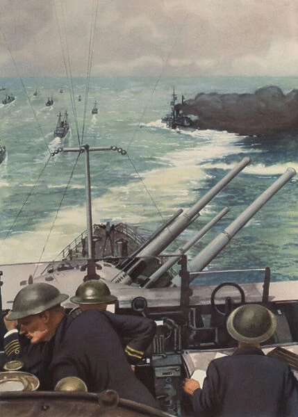 Royal Navy convoy escort, World War II, 1939-1945 (colour litho)