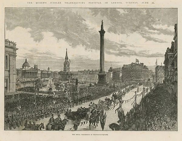 Royal procession in Trafalgar Square (engraving)