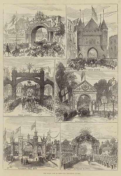 The Royal Visit to Sheffield, Triumphal Arches (engraving)