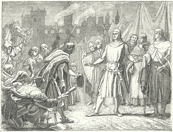 Rudolf of Habsburg, the newly elected King of Germany, greeted by the people of Basel, 1273 (engraving)