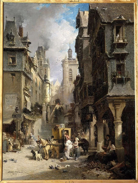 A rue de Morlaix in 1830 Painting by Jules Achille Noel (1815-1881) 1830 Quimper
