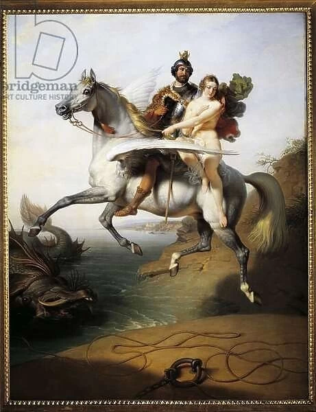 Ruggero and Angelica riding the hippoclaw ( from Orlando furioso), (oil on canvas