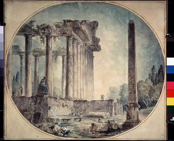 'Ruines antiques et obelisque'Aquarelle d Hubert Robert (1733-1808) 1776 State A. Pushkin Museum of Fine Arts, Moscou, Russie
