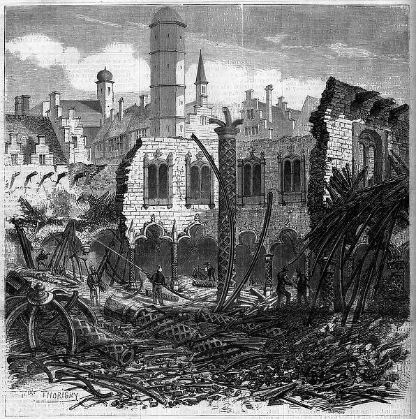 Ruins of the Antwerp Stock Exchange (Belgium) after a fire, 1858