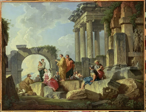 Ruins with the Apostle Paul preaching, 1744
